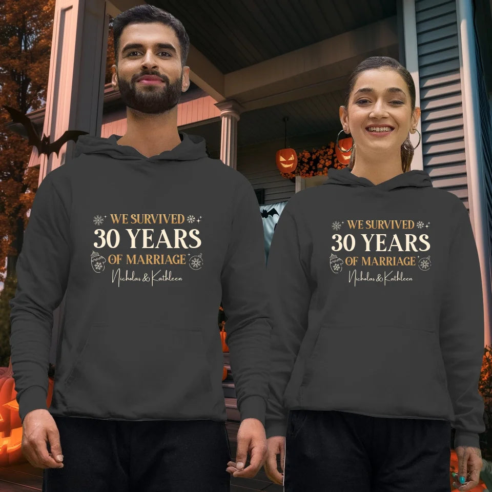 We Survived Many Years Of Marriage In Christmas Theme - Personalized Gift For Couples - Unisex Hoodie