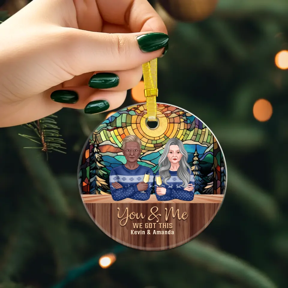 You And Me We Got This With Christmas Stained Glass Landscape - Custom Name - Personalized Gifts For Couple - Ornament