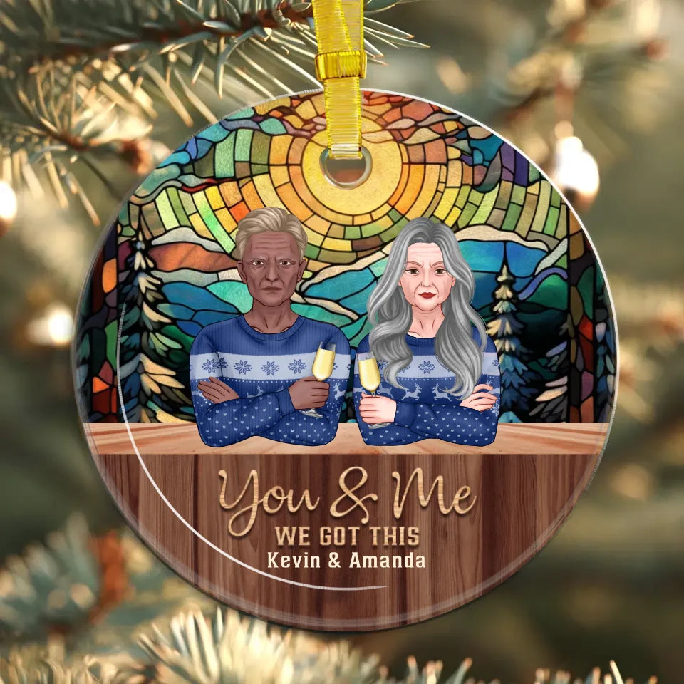 You And Me We Got This With Christmas Stained Glass Landscape - Custom Name - Personalized Gifts For Couple - Ornament