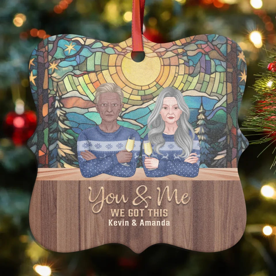 You And Me We Got This With Christmas Stained Glass Landscape - Custom Name - Personalized Gifts For Couple - Ornament