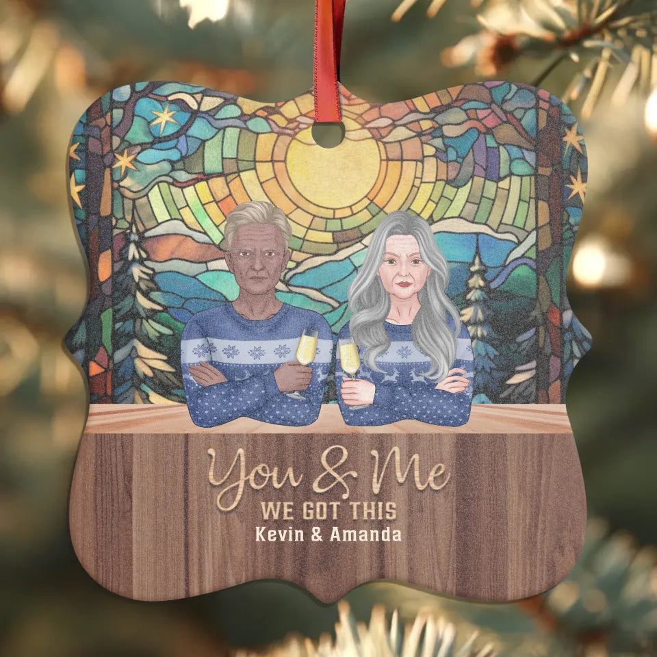 You And Me We Got This With Christmas Stained Glass Landscape - Custom Name - Personalized Gifts For Couple - Ornament