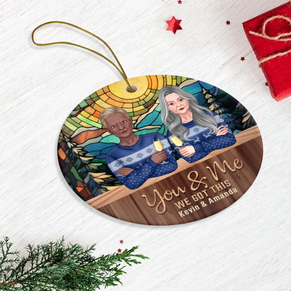 You And Me We Got This With Christmas Stained Glass Landscape - Custom Name - Personalized Gifts For Couple - Ornament