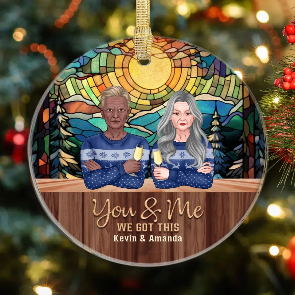 You And Me We Got This With Christmas Stained Glass Landscape - Custom Name - Personalized Gifts For Couple - Ornament