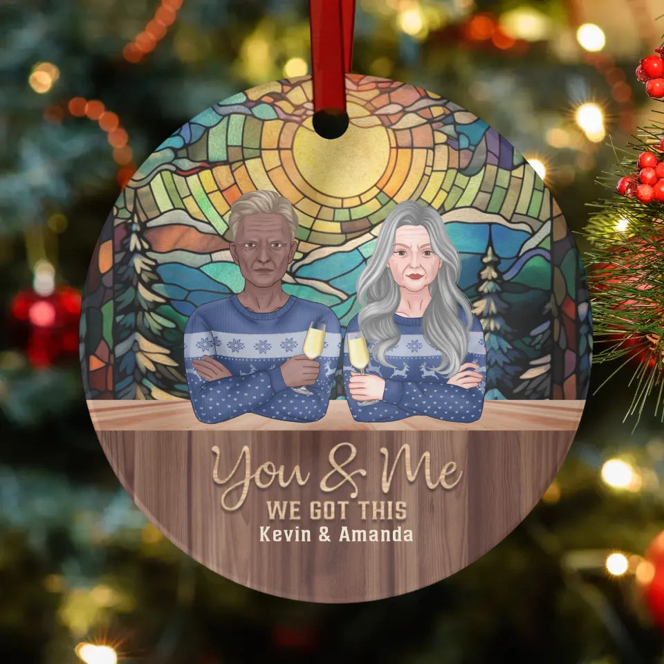 You And Me We Got This With Christmas Stained Glass Landscape - Custom Name - Personalized Gifts For Couple - Ornament