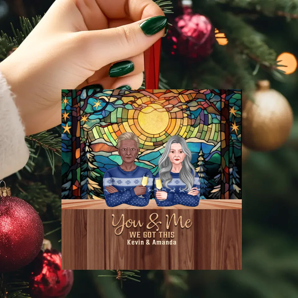 You And Me We Got This With Christmas Stained Glass Landscape - Custom Name - Personalized Gifts For Couple - Ornament