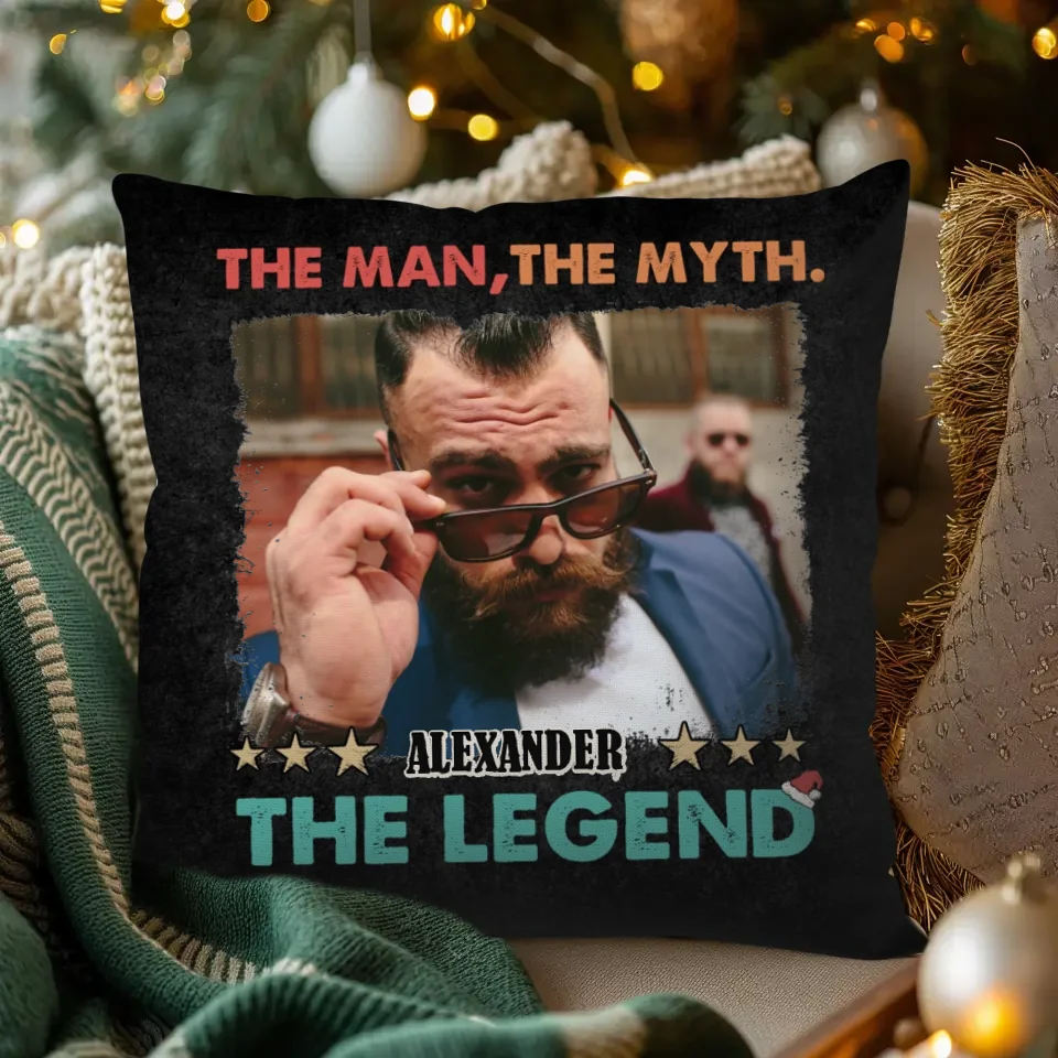 The Man, The Myth, The Legend Vintage - Custom Photo - Personalized Gift For Dad - Pillow