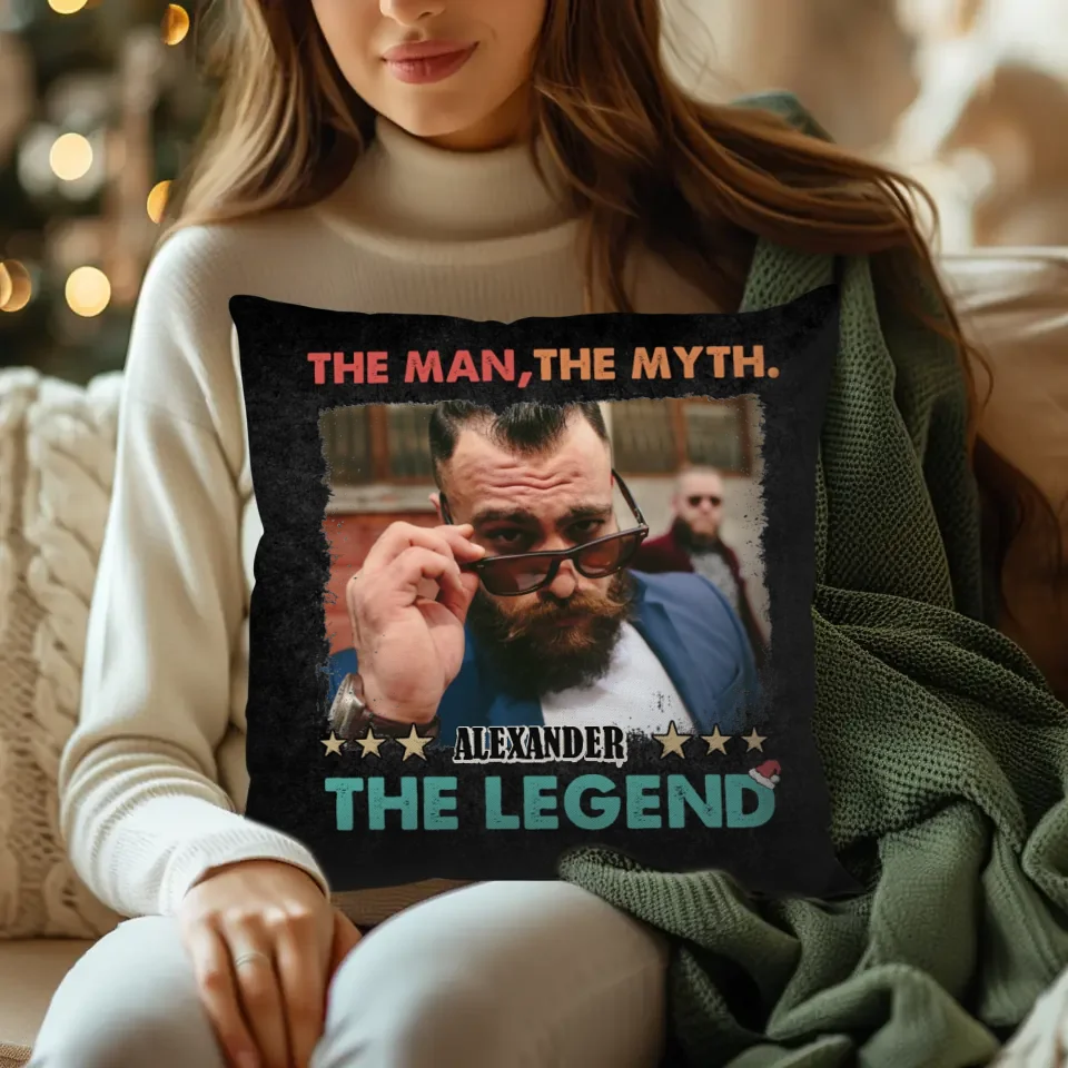 The Man, The Myth, The Legend Vintage - Custom Photo - Personalized Gift For Dad - Pillow