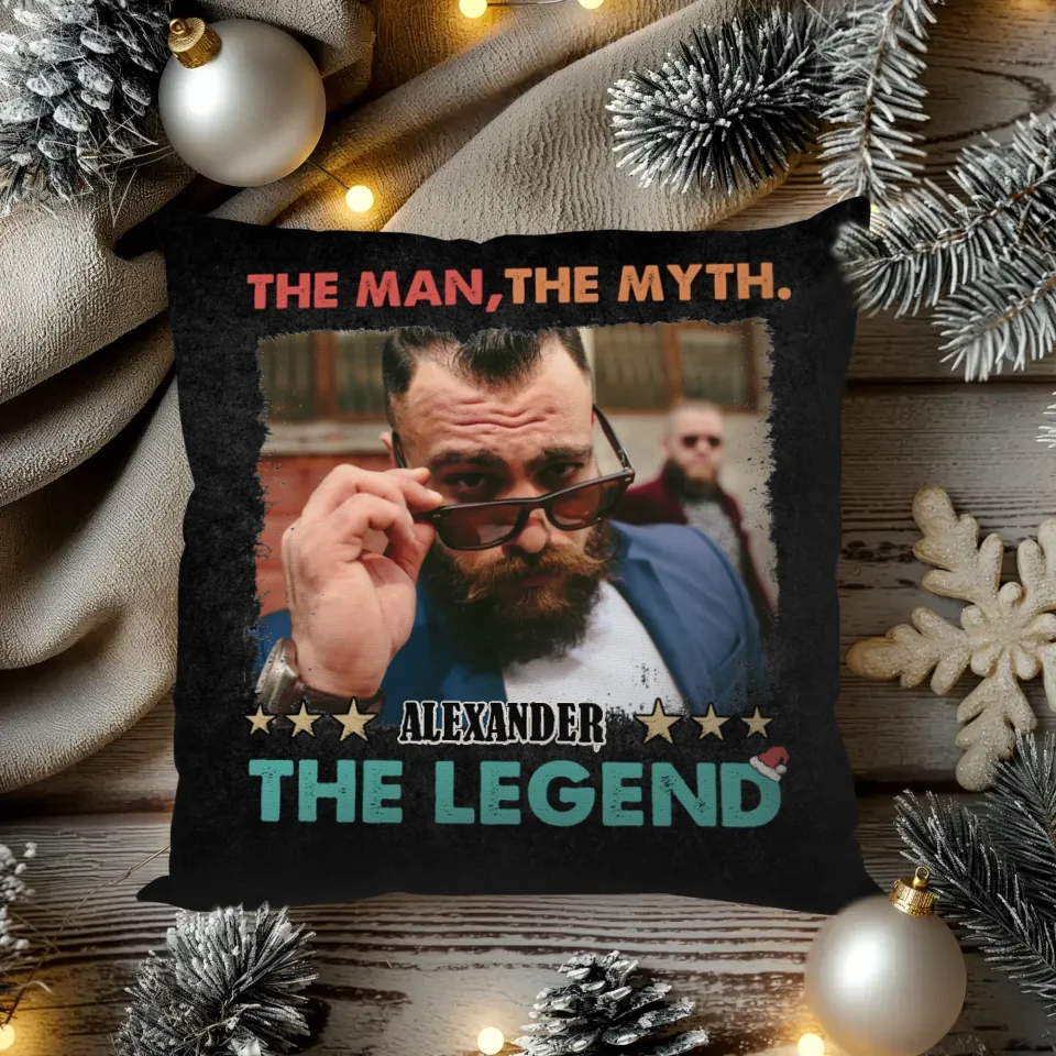 The Man, The Myth, The Legend Vintage - Custom Photo - Personalized Gift For Dad - Pillow