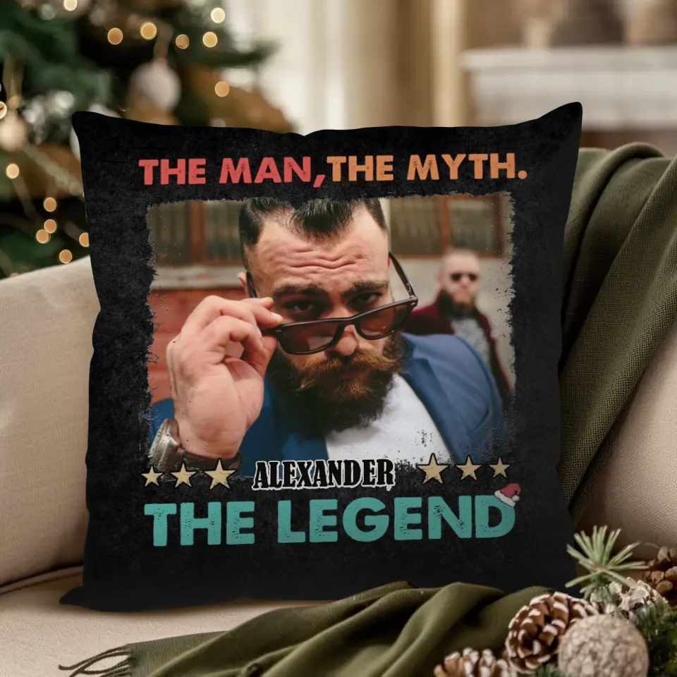 The Man, The Myth, The Legend Vintage - Custom Photo - Personalized Gift For Dad - Pillow