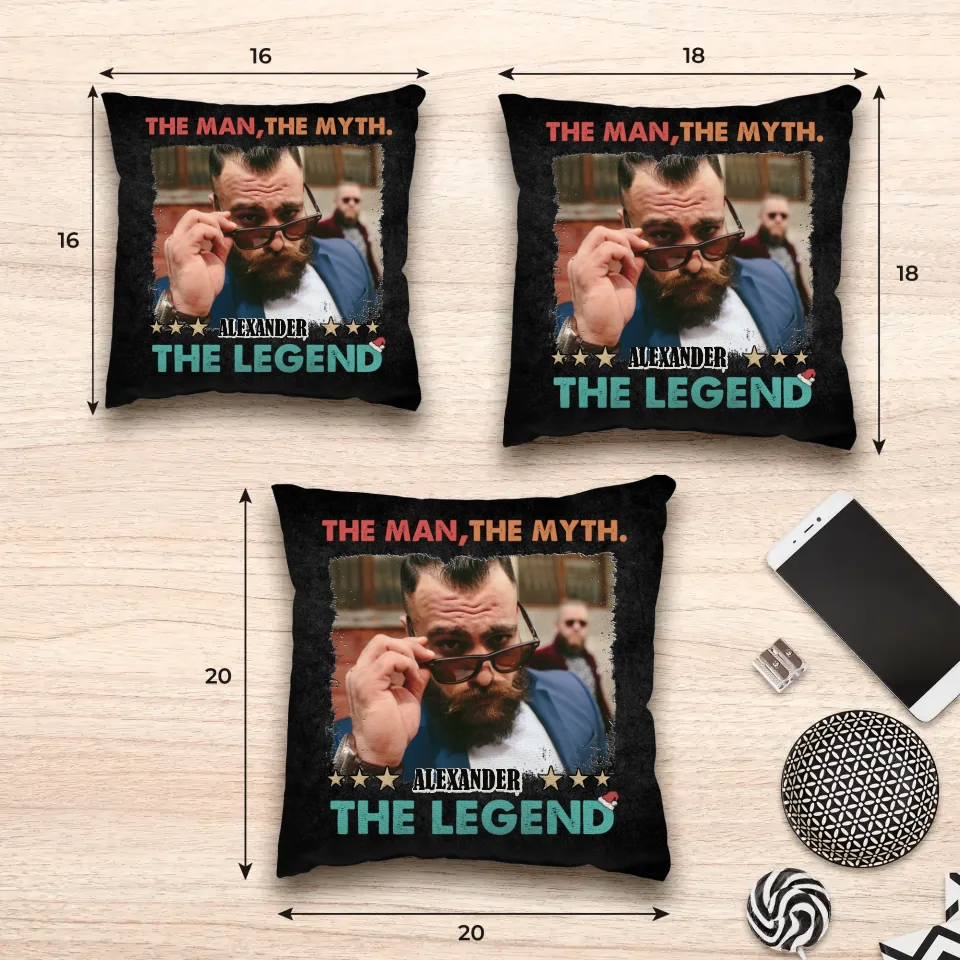 The Man, The Myth, The Legend Vintage - Custom Photo - Personalized Gift For Dad - Pillow