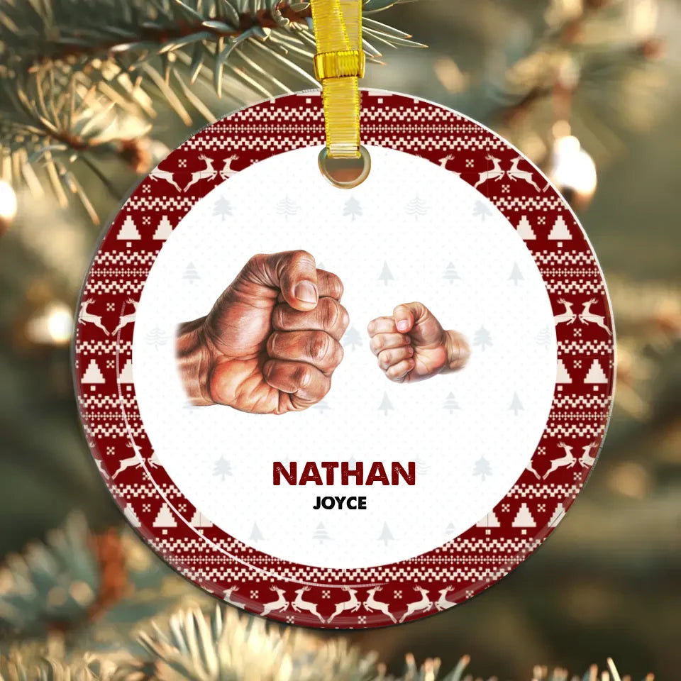 Dad And Children Fistbump - Custom Name - Personalized Gifts For Dad - Ornament