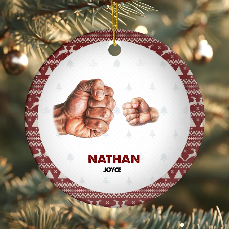 Dad And Children Fistbump - Custom Name - Personalized Gifts For Dad - Ornament