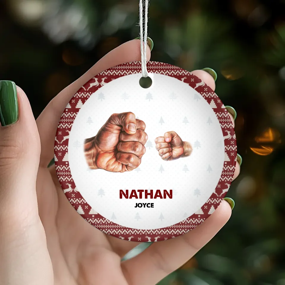 Dad And Children Fistbump - Custom Name - Personalized Gifts For Dad - Ornament