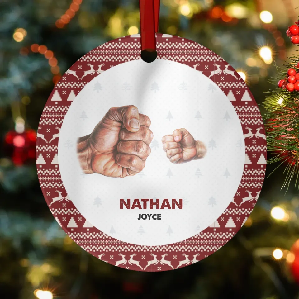 Dad And Children Fistbump - Custom Name - Personalized Gifts For Dad - Ornament