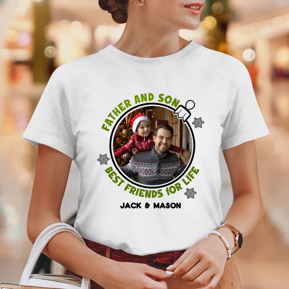 Father And Son Christmas Ball - Custom Photo - Personalized Gifts For Dad - T-Shirt