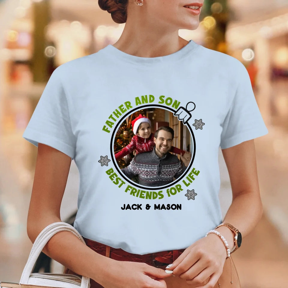 Father And Son Christmas Ball - Custom Photo - Personalized Gifts For Dad - T-Shirt