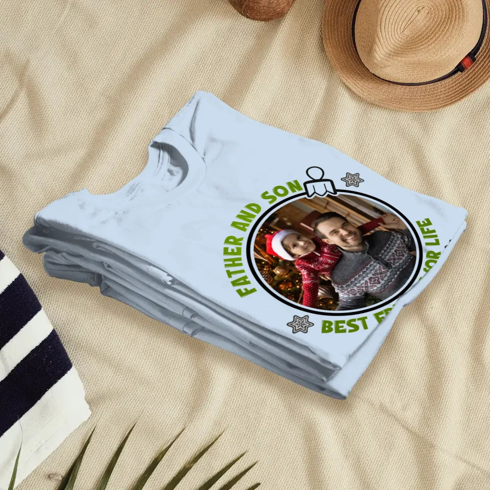 Father And Son Christmas Ball - Custom Photo - Personalized Gifts For Dad - T-Shirt