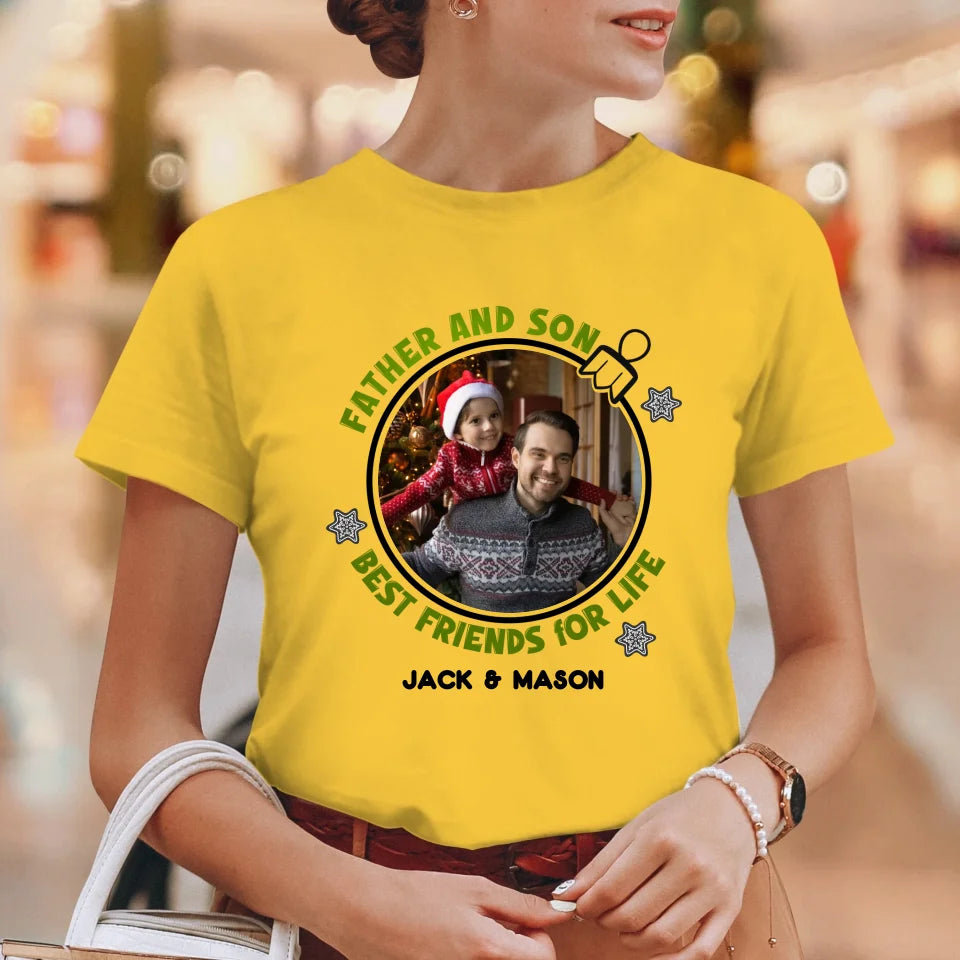 Father And Son Christmas Ball - Custom Photo - Personalized Gifts For Dad - T-Shirt