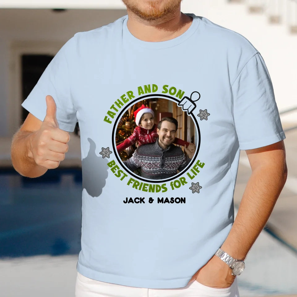 Father And Son Christmas Ball - Custom Photo - Personalized Gifts For Dad - T-Shirt