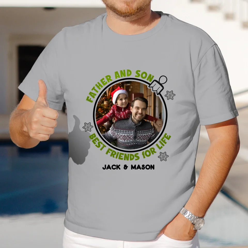 Father And Son Christmas Ball - Custom Photo - Personalized Gifts For Dad - T-Shirt