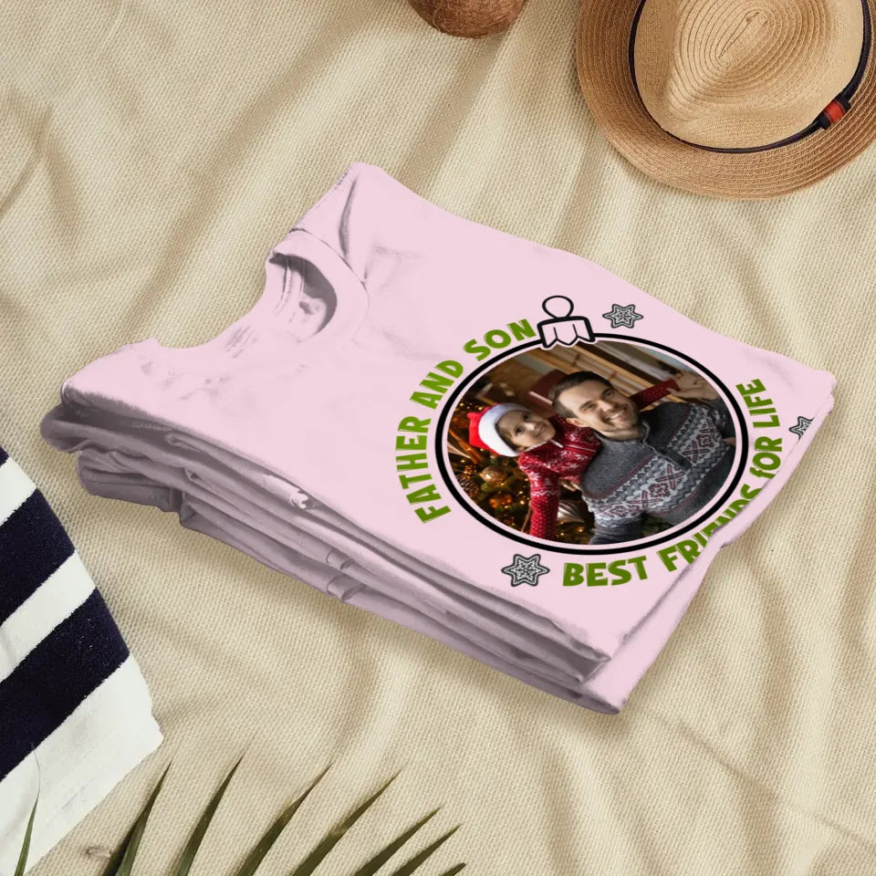 Father And Son Christmas Ball - Custom Photo - Personalized Gifts For Dad - T-Shirt