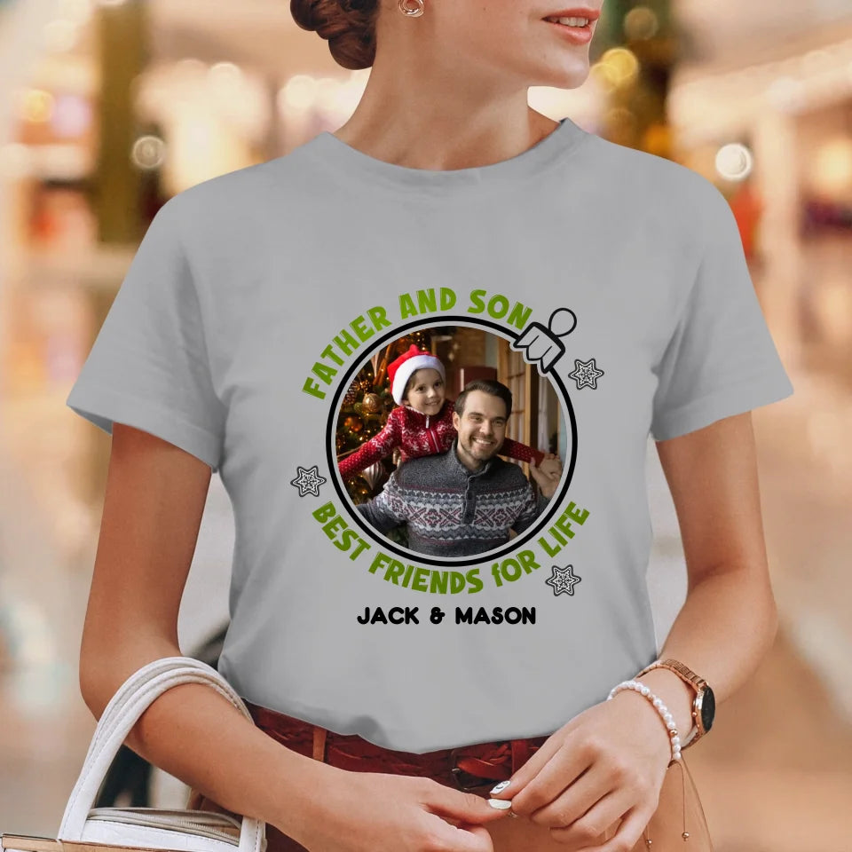 Father And Son Christmas Ball - Custom Photo - Personalized Gifts For Dad - T-Shirt