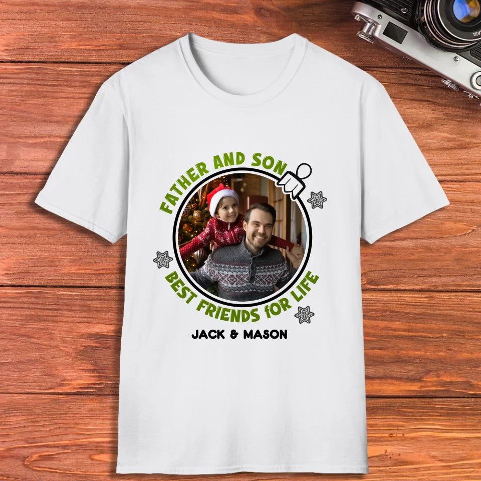 Father And Son Christmas Ball - Custom Photo - Personalized Gifts For Dad - T-Shirt