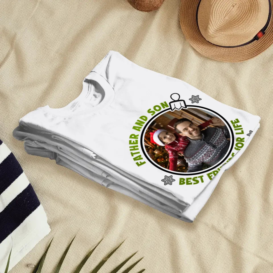 Father And Son Christmas Ball - Custom Photo - Personalized Gifts For Dad - T-Shirt