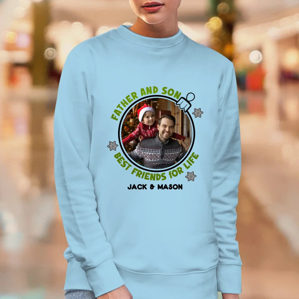 Father And Son Christmas Ball - Custom Photo - Personalized Gifts For Dad - T-Shirt