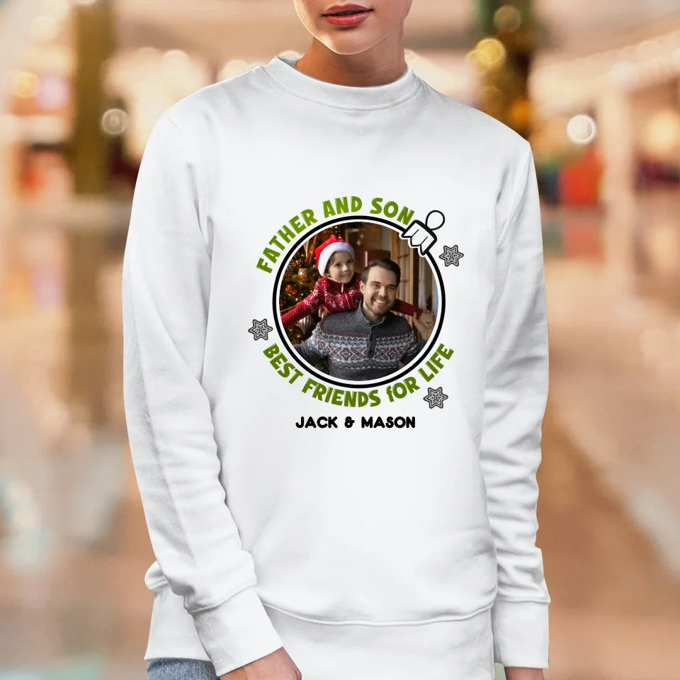 Father And Son Christmas Ball - Custom Photo - Personalized Gifts For Dad - T-Shirt