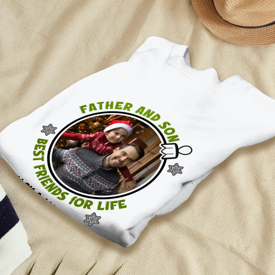 Father And Son Christmas Ball - Custom Photo - Personalized Gifts For Dad - T-Shirt