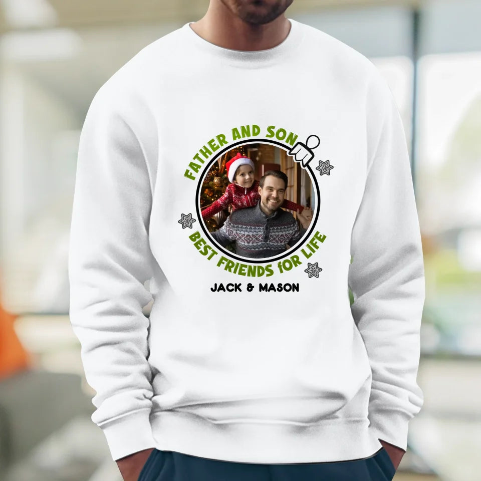 Father And Son Christmas Ball - Custom Photo - Personalized Gifts For Dad - T-Shirt