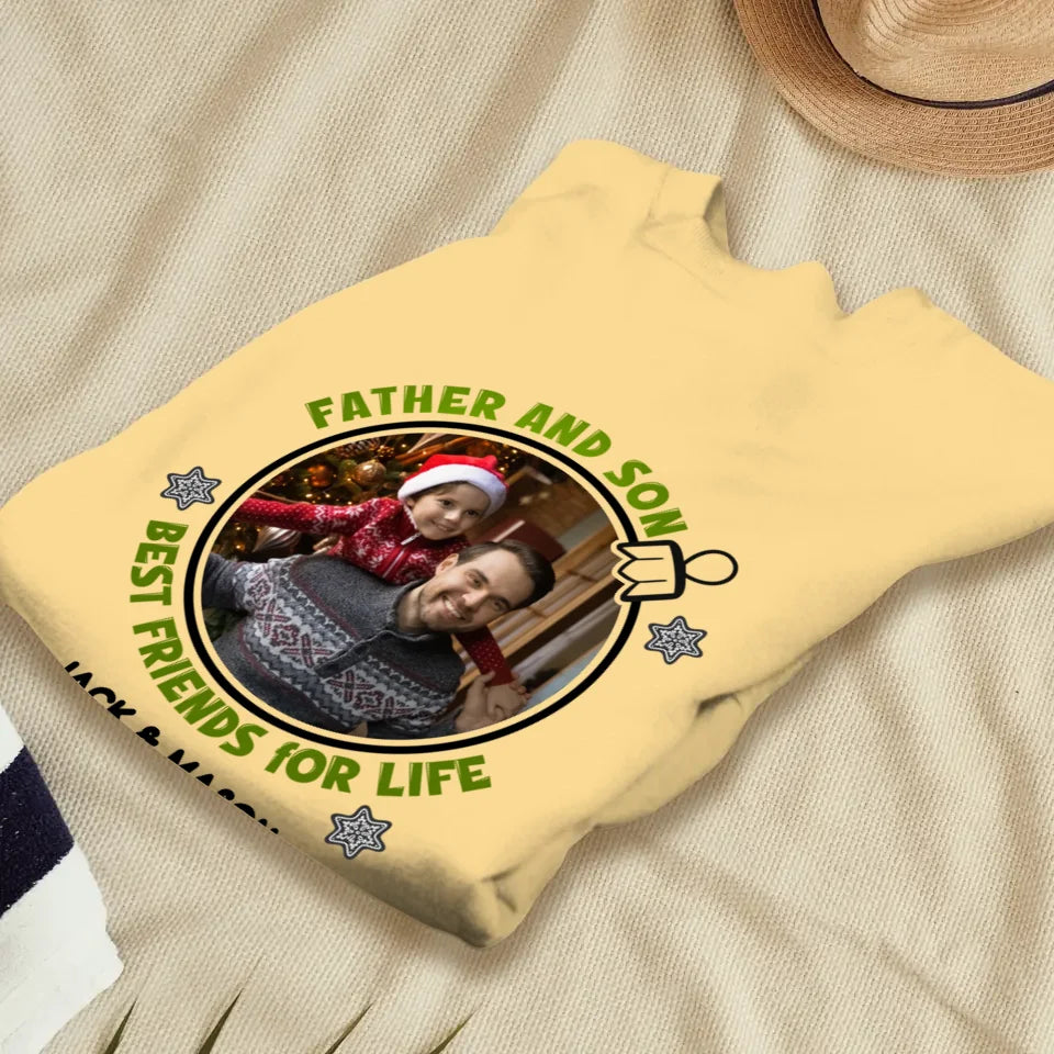 Father And Son Christmas Ball - Custom Photo - Personalized Gifts For Dad - T-Shirt