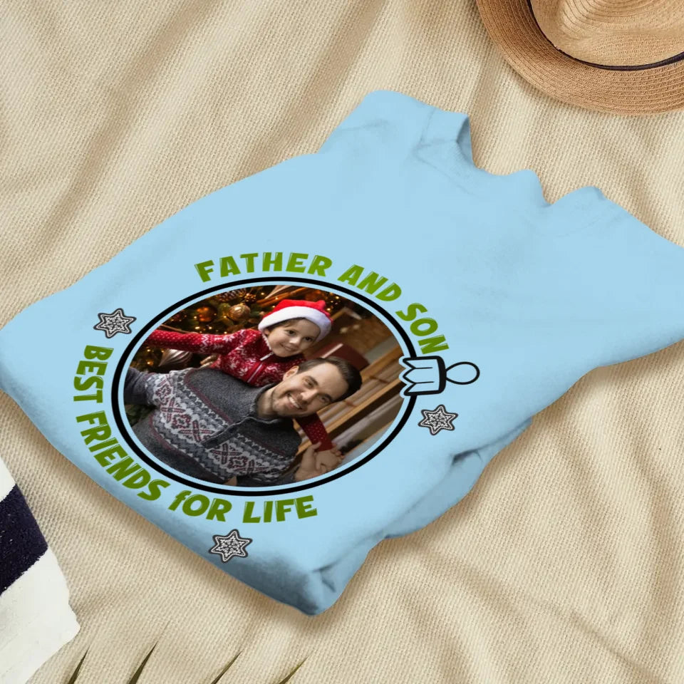 Father And Son Christmas Ball - Custom Photo - Personalized Gifts For Dad - T-Shirt