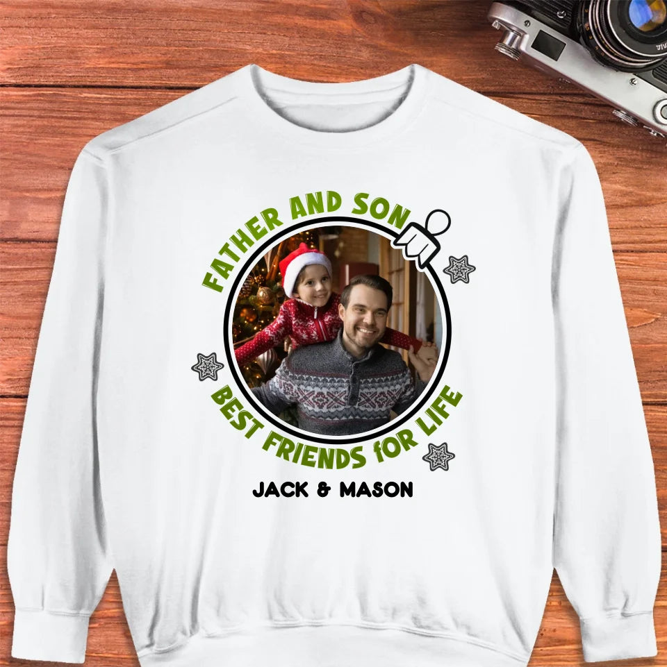 Father And Son Christmas Ball - Custom Photo - Personalized Gifts For Dad - T-Shirt