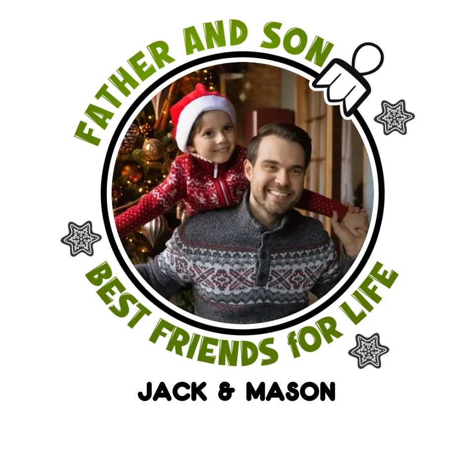 Father And Son Christmas Ball - Custom Photo - Personalized Gifts For Dad - T-Shirt