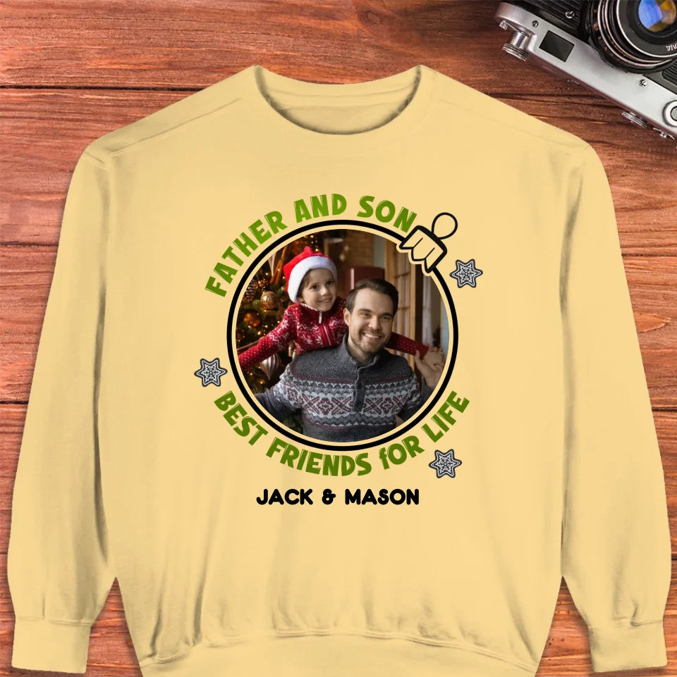 Father And Son Christmas Ball - Custom Photo - Personalized Gifts For Dad - T-Shirt