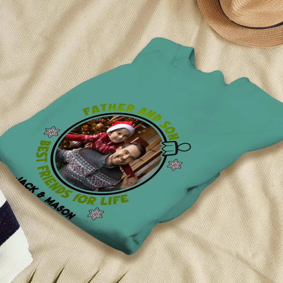 Father And Son Christmas Ball - Custom Photo - Personalized Gifts For Dad - T-Shirt