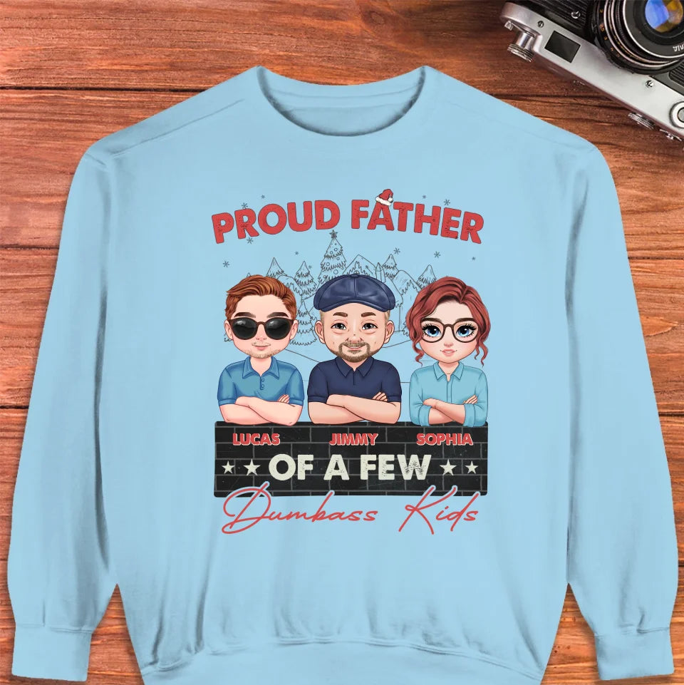 Proud Father Of A Few Dumbass Kid In Lake Landscape Christmas - Custom Name - Personalized Gifts For Dad - Sweater