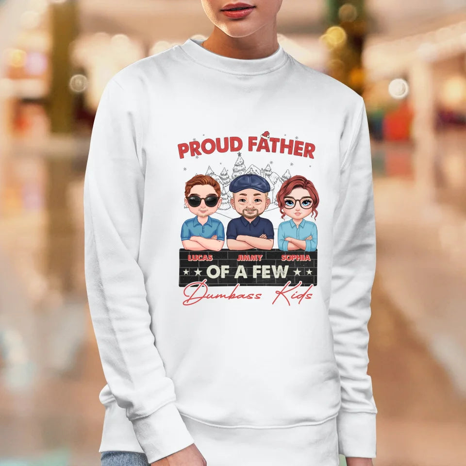 Proud Father Of A Few Dumbass Kid In Lake Landscape Christmas - Custom Name - Personalized Gifts For Dad - Sweater