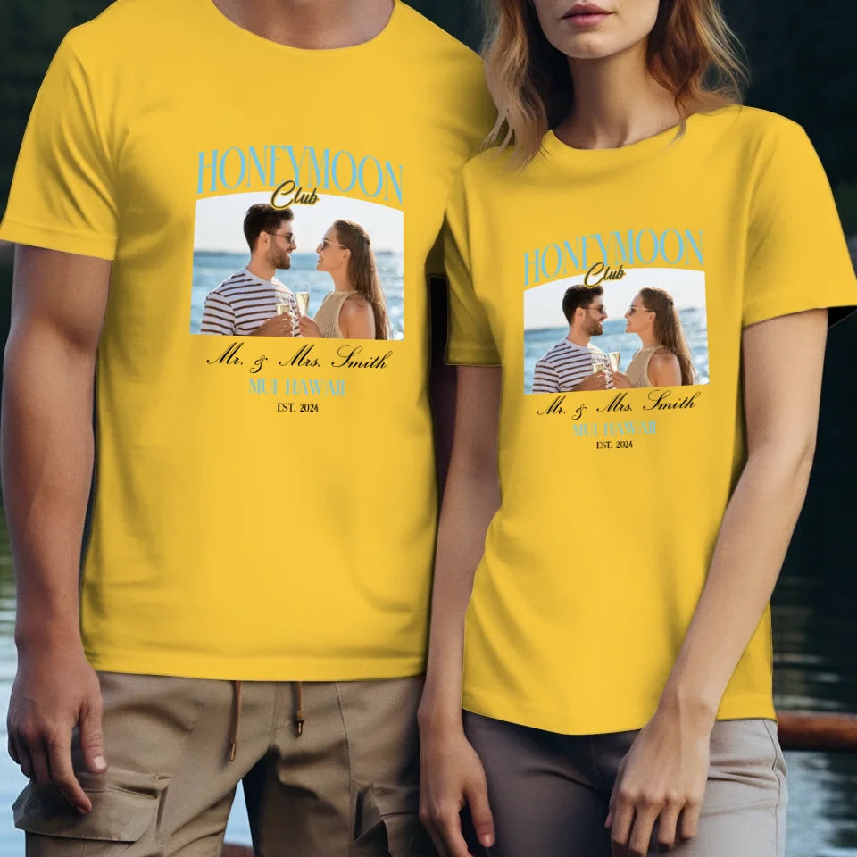 Our Honeymoon - Custom Photo - Personalized Gifts for Couples - Unisex T-Shirt