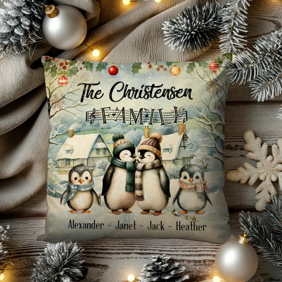 Penguin Family - Custom Name - Pillow