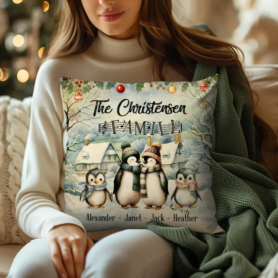 Penguin Family - Custom Name - Pillow