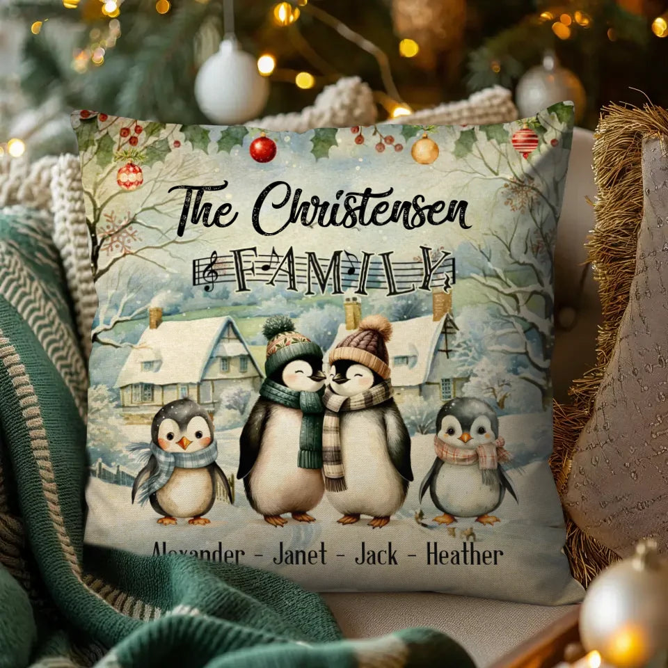 Penguin Family - Custom Name - Pillow