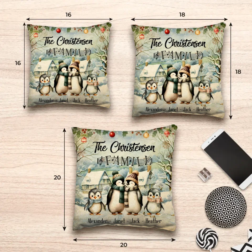 Penguin Family - Custom Name - Pillow