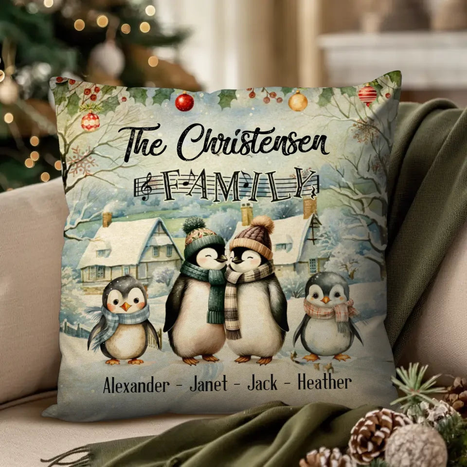 Penguin Family - Custom Name - Pillow