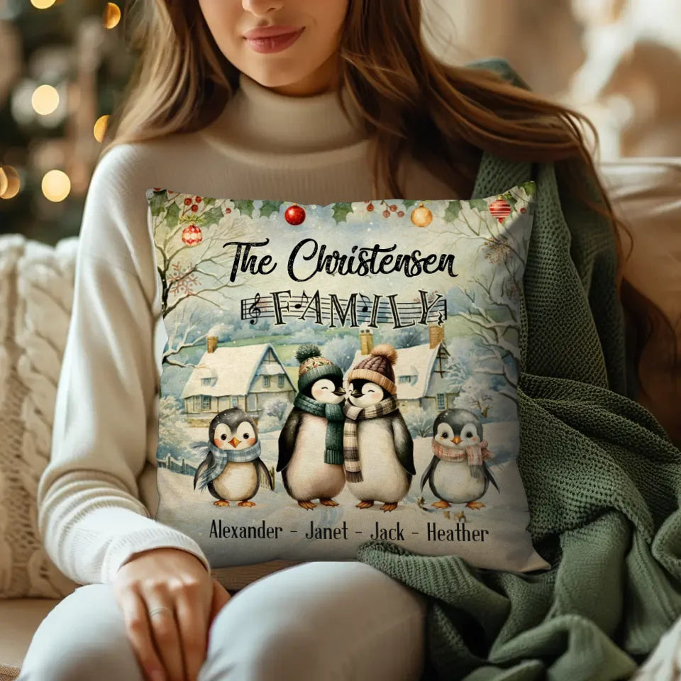 Penguin Family - Custom Name - Pillow