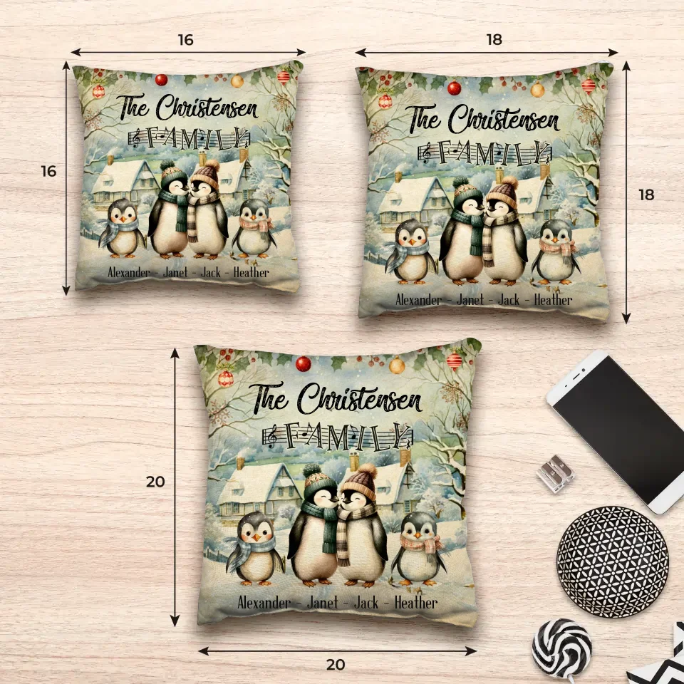 Penguin Family - Custom Name - Pillow