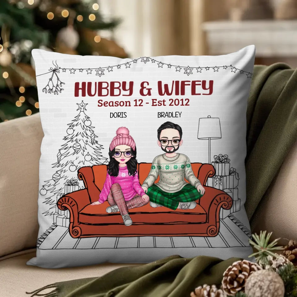 Hubby & Wifey With Sketch Style - Custom Name - Personalized Gift For Couples - Pillow