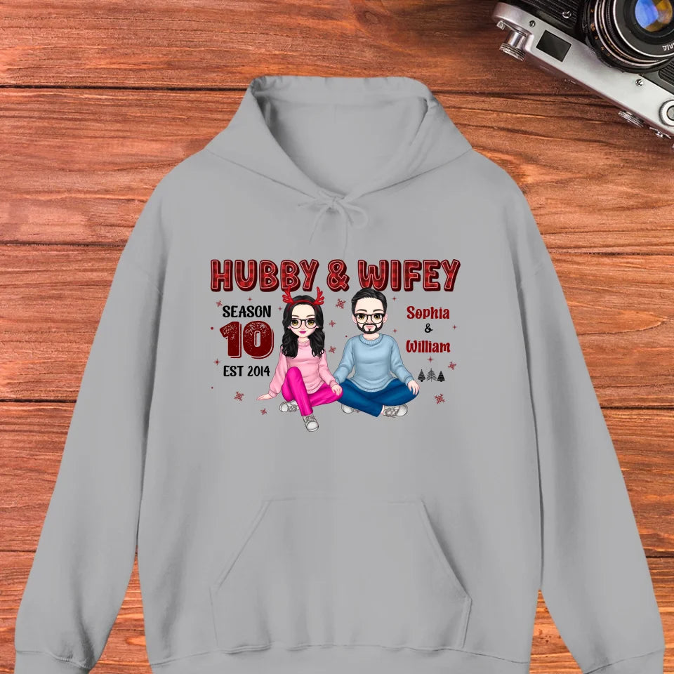 Hubby And Wifey With Christmas Plaid - Custom Name - Personalized Gift For Couples - Unisex Hoodie